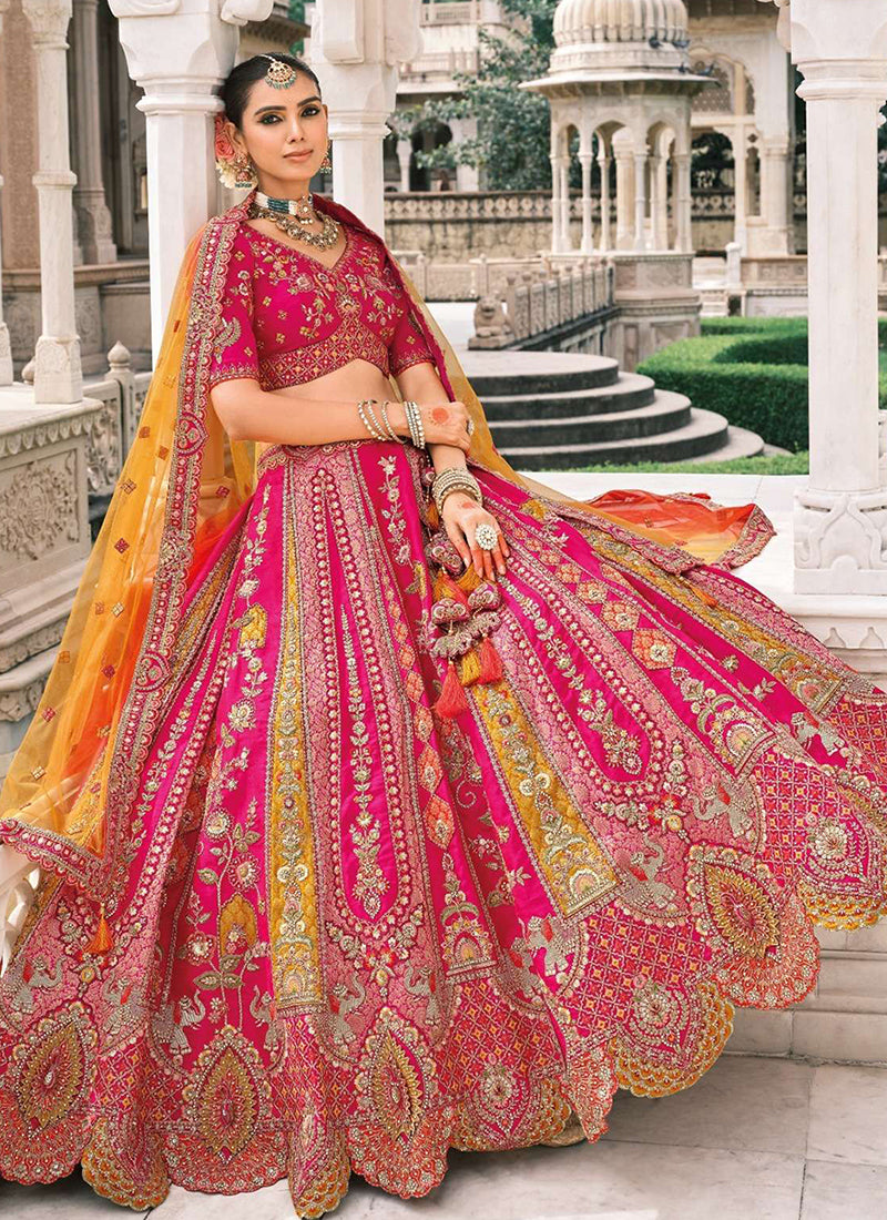 Magenta And Orange Bridal Lengha Choli