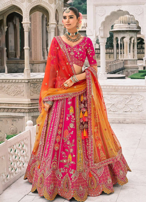 Magenta And Orange Bridal Lehenga Choli