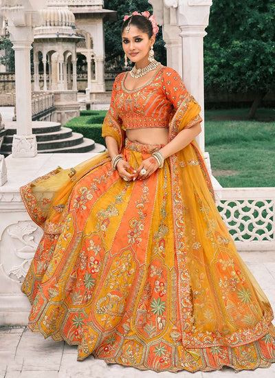 Yellow And Orange Bridal Lehenga Choli