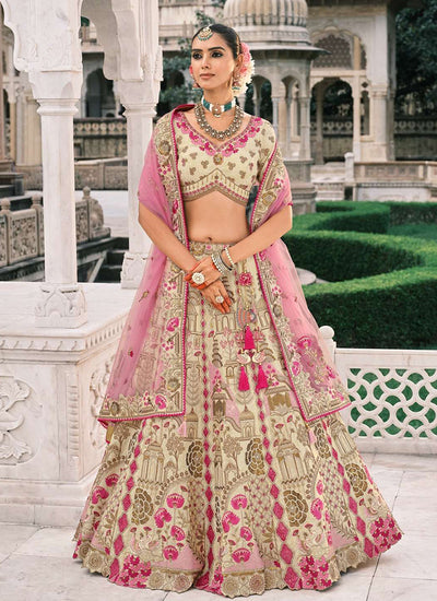 Beige And Pink Bridal Lehenga Choli