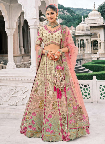 Beige And Peach Bridal Lehenga Choli