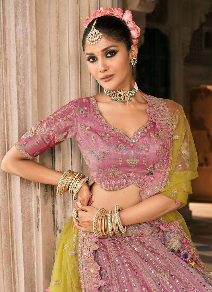 Mauve Purple And Yellow Lengha Choli In USA