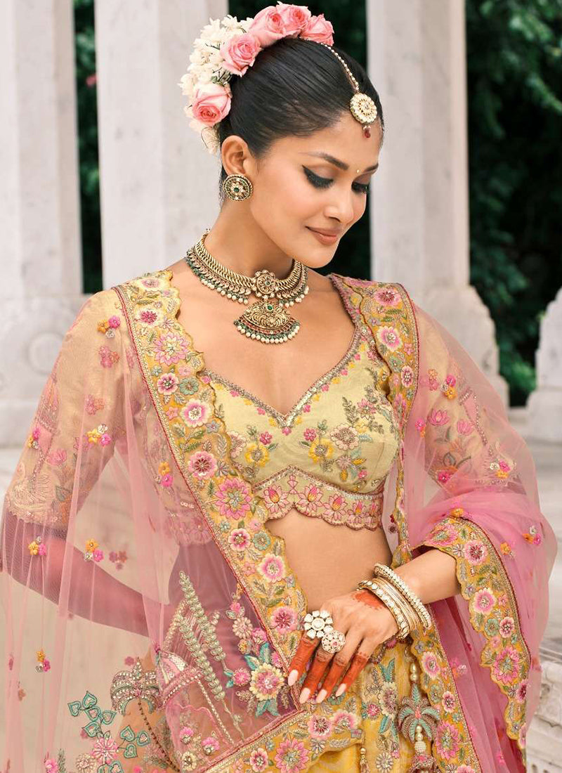 Yellow And Pink Bollywood Lehenga Choli In UK