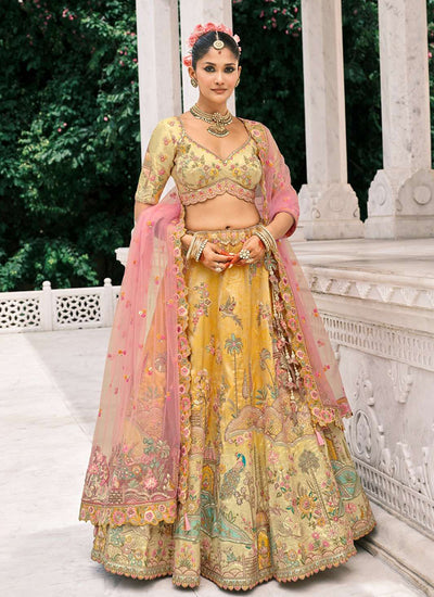 Yellow And Pink Bridal Lehenga Choli