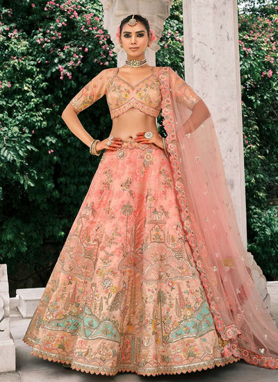 Soft Peach Multi Embroidery Bridal Lehenga Choli