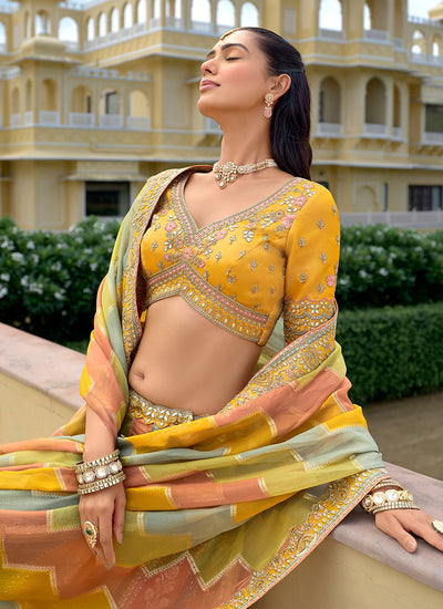 Yellow Multicolored Traditional Embroidery Bridal Lehenga Choli