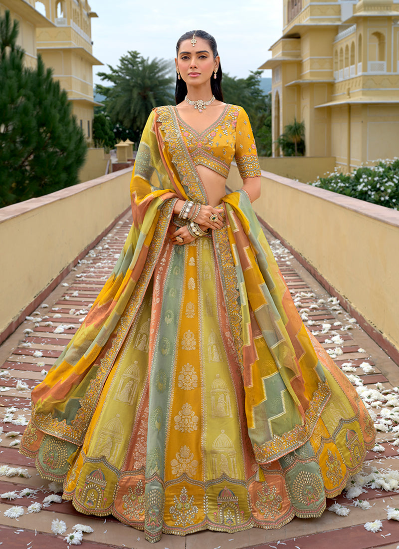 Yellow Multicolored Traditional Embroidery Bridal Lehenga Choli