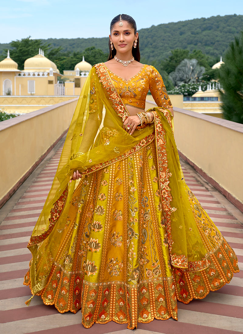 Golden Yellow Traditional Embroidery Bridal Lehenga Choli