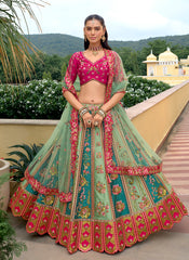 Pink And Sea Green Traditional Embroidery Bridal Lehenga Choli