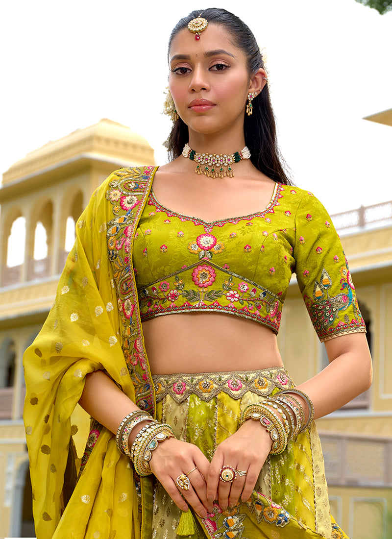 Buy Lime Green Bridal Lehenga Choli In USA
