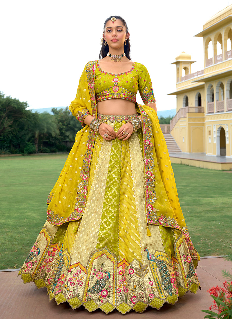 Lime Green Traditional Embroidery Bridal Lehenga Choli