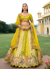 Lime Green Traditional Embroidery Bridal Lehenga Choli