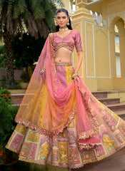 Pink And Peach Traditional Embroidery Bridal Lehenga Choli