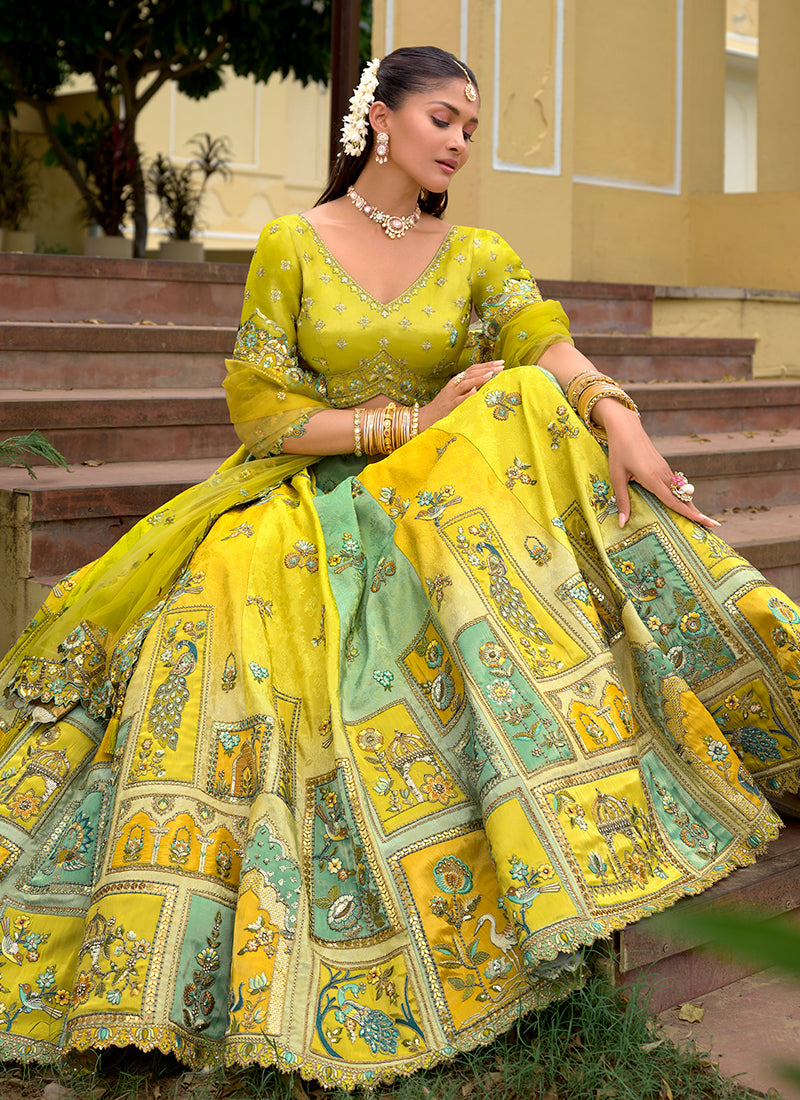 Buy Yellow And Teal Bridal Lehenga Choli In Australia