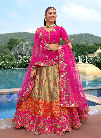 Pink And Gold Traditional Embroidery Bridal Lehenga Choli