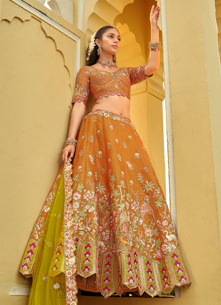 Shop Orange And Lime Bridal Lehenga Choli In Australia