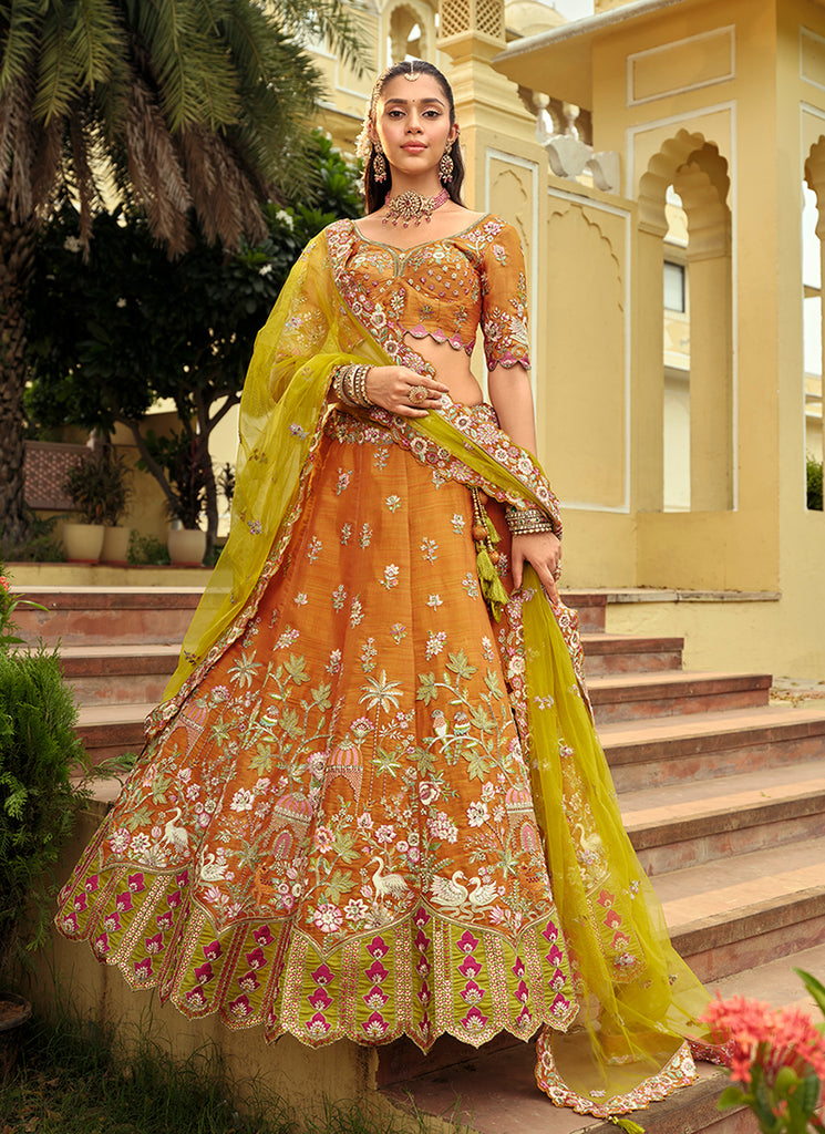 Orange And Lime Bridal Lehenga Choli