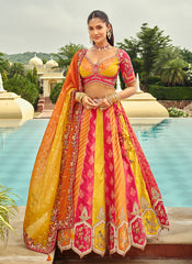Yellow And Red Multi Embroidery Bridal Lehenga Choli