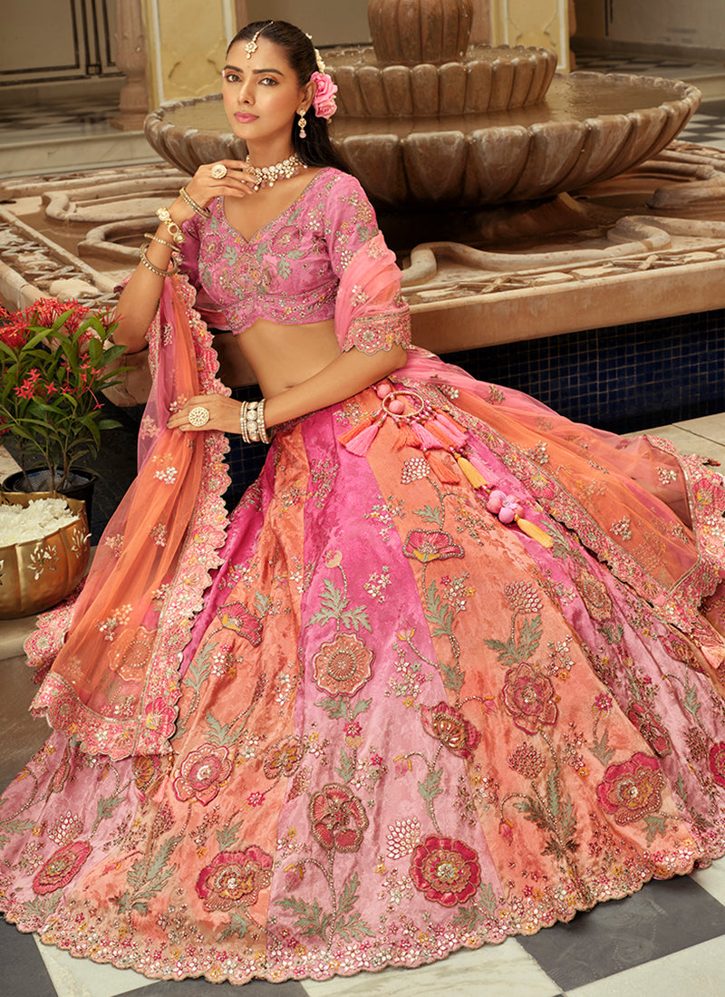 Shop Pink And Peach Bridal Lehenga Choli In Canada