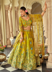 Yellow And Lime Multi Embroidery Bridal Lehenga Choli
