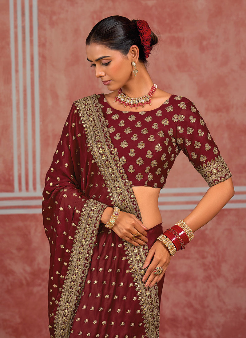Shop Deep Red Saree Online