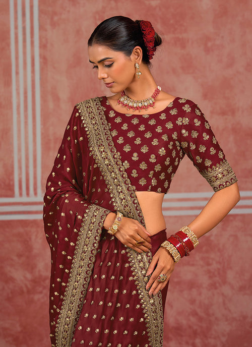 Shop Deep Red Saree Online