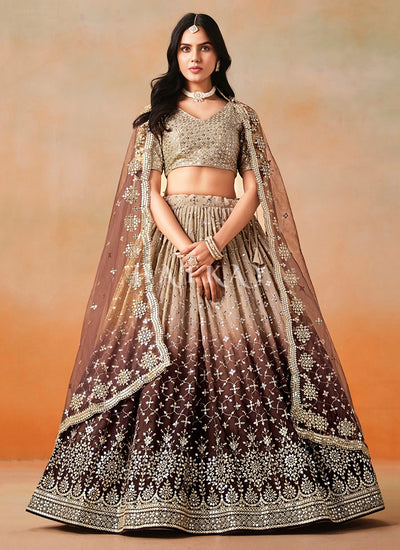 Brown Ombré Embroidered Bridal Lehenga Choli