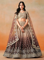 Brown Ombré Embroidered Bridal Lehenga Choli