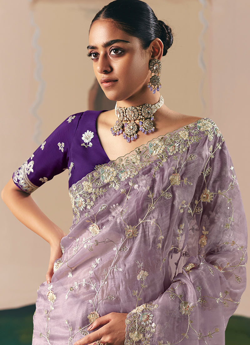 Buy Lavender Wedding Saree Online