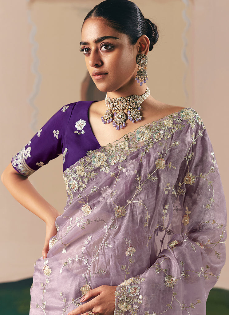 Buy Lavender Wedding Saree Online
