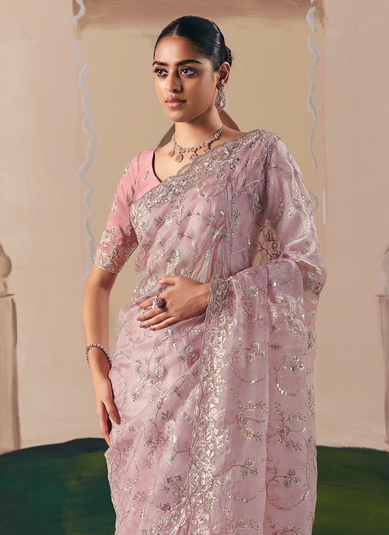 Shop Pink Designer Sari At Hatkay