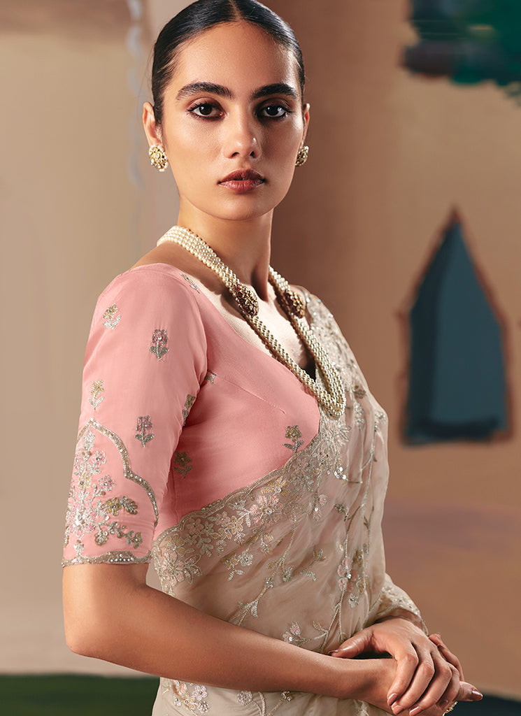 Buy Beige Partywear Sari