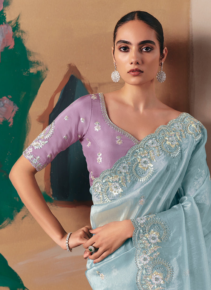 Shop Sky Blue Saree Online