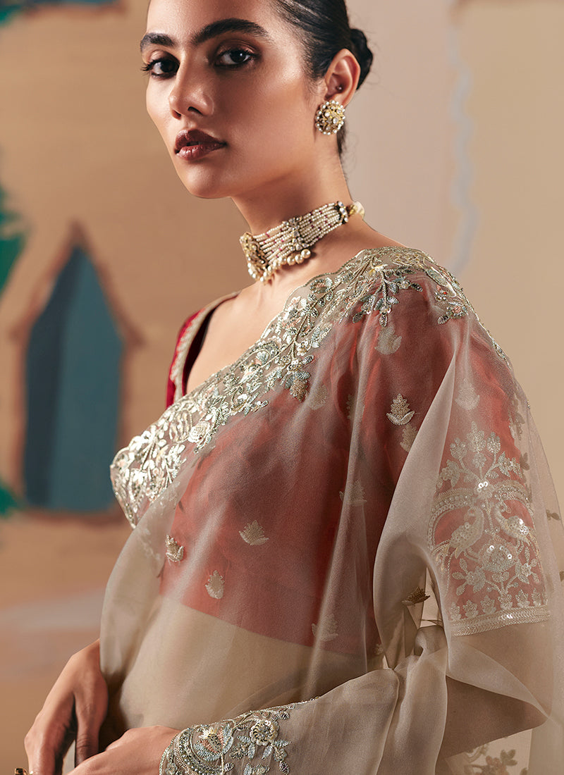 Buy Beige Saree Online