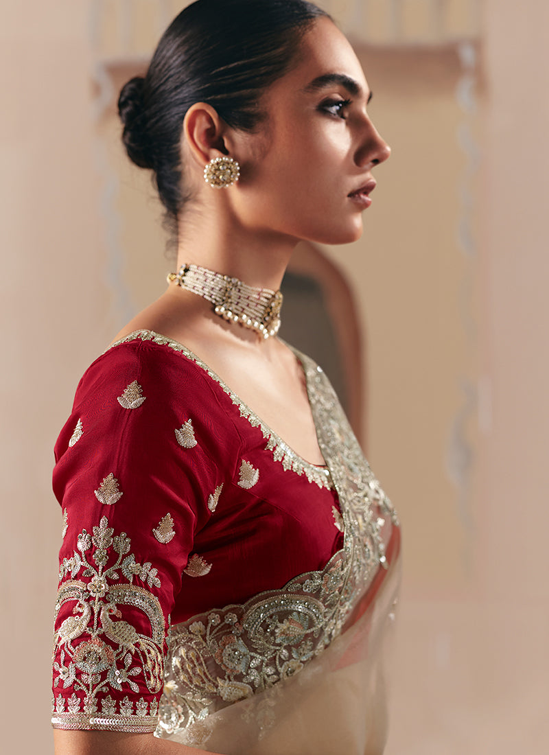 Beige wedding Sari In USA