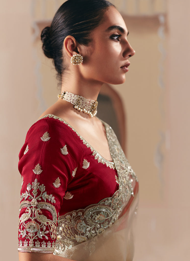 Beige wedding Sari In USA