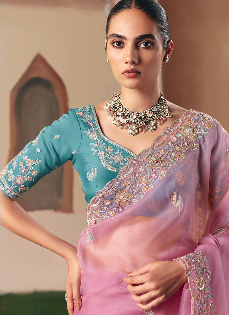 Buy Pink Festival Saree At Hatkay