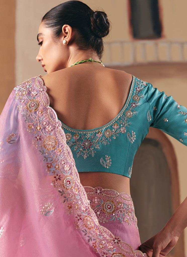 Buy Pink Ready To Wear Saree In France