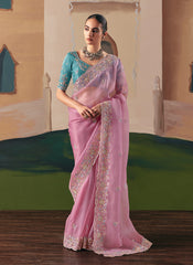 Pink And Blue Bollywood Saree