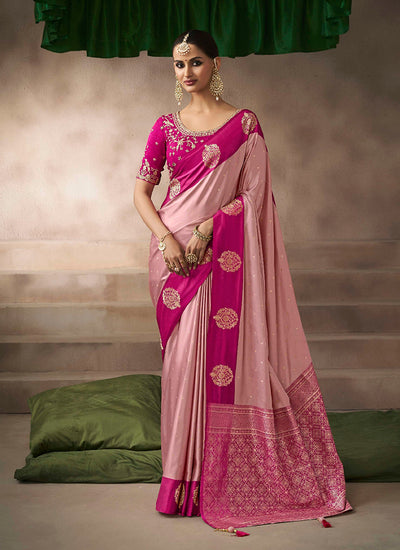 Pink Satin Silk Saree