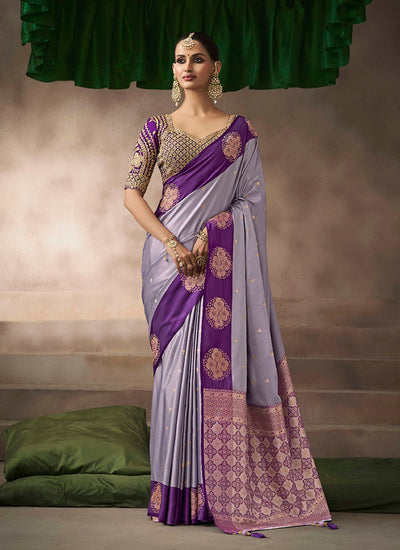 Mauve Purple Satin Silk Saree