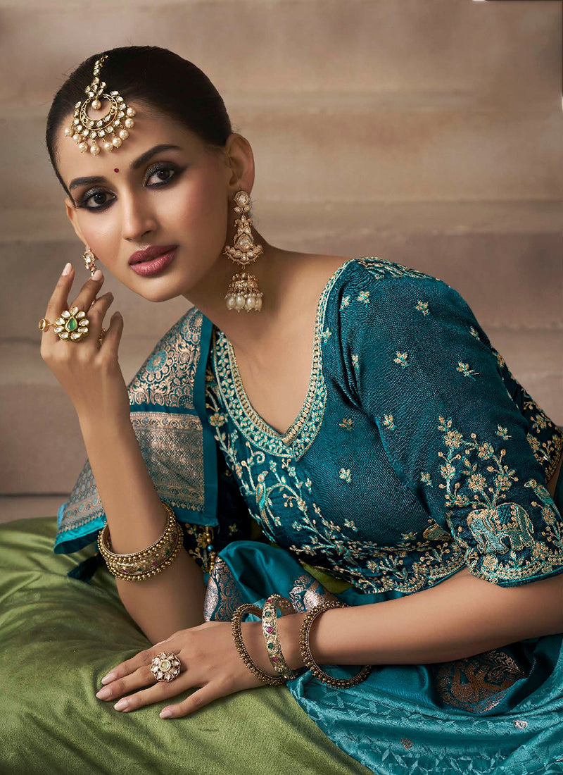 Shop Turquoise Sari In USA