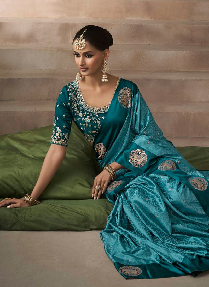 Buy Turquoise Partywear Sari Online