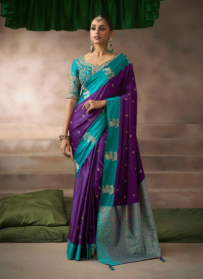 Purple And Teal Saree