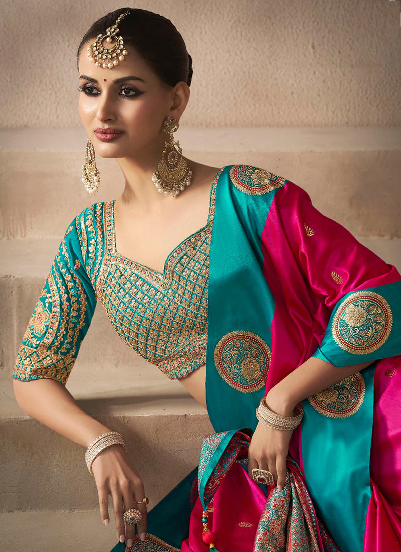 Buy Magenta And Teal Sari Online At Best Price