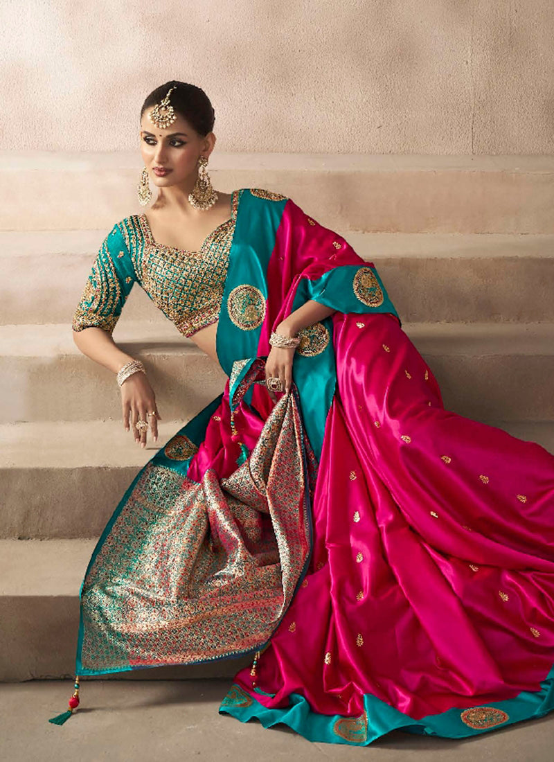 Magenta And Teal Party Wear Sarees