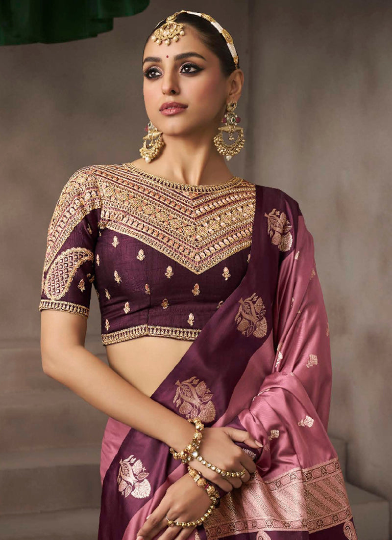 Pink And Maroon Designer Saree Online