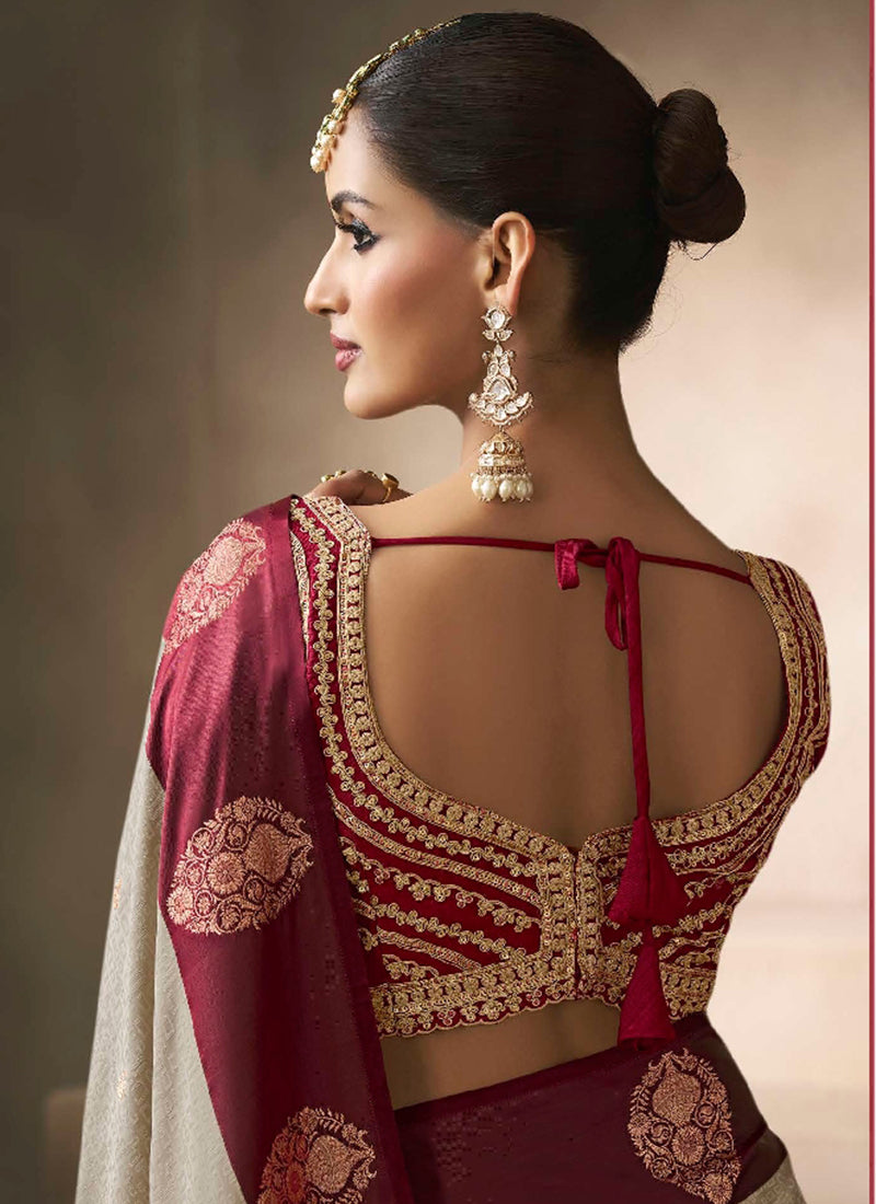 Shop Beige And Red Silk Saree In USA