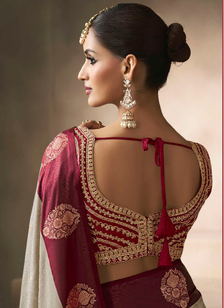Shop Beige And Red Silk Saree In USA