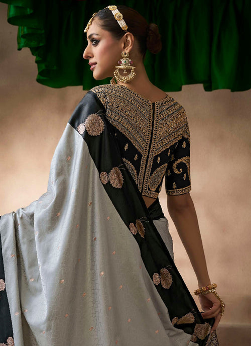 Grey And Black Bollywood Sari Online
